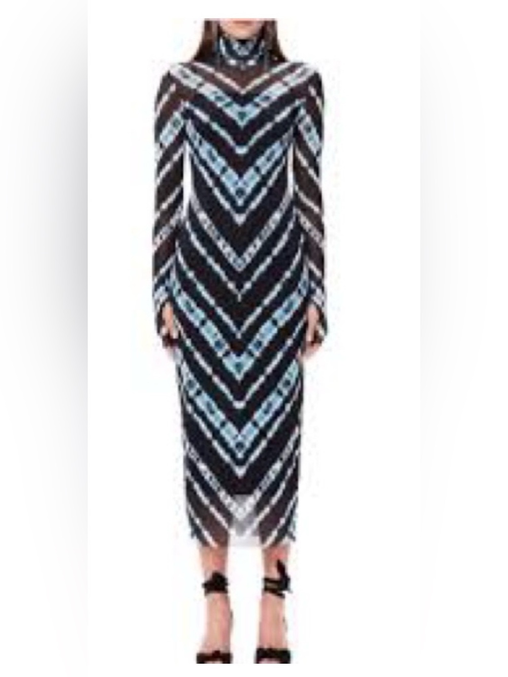 AFRM Black and Light Blue Chevron Long Sleeve Midi Dress